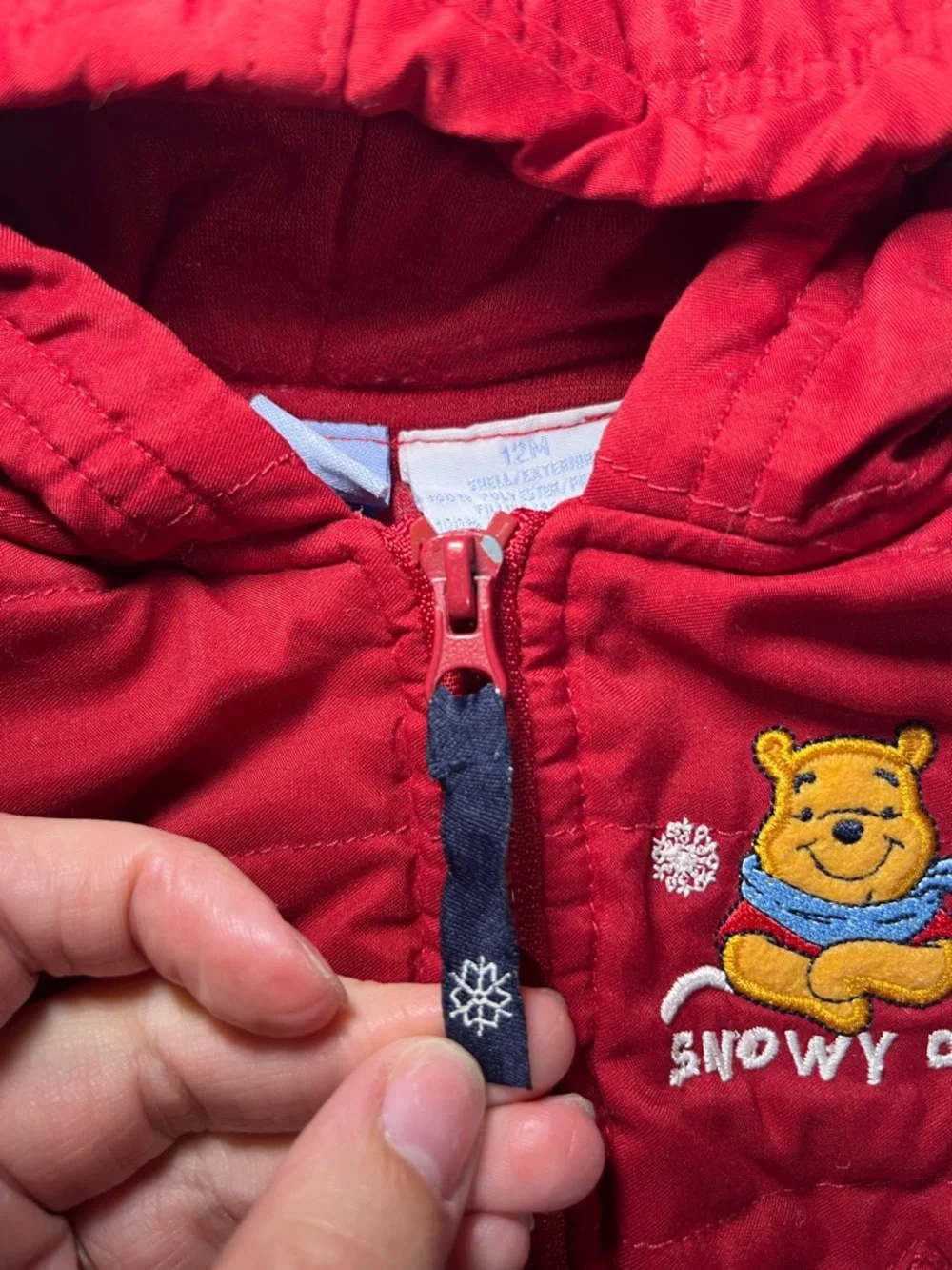 Vtg Disney Baby Winnie Pooh Hooded Vest 12M Red‎ Zip Snow Days Y2K